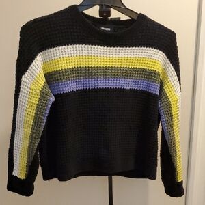 Express Women's XS Black Stripe Chenille Cozy Knit Retro 70s Crop Sweater
